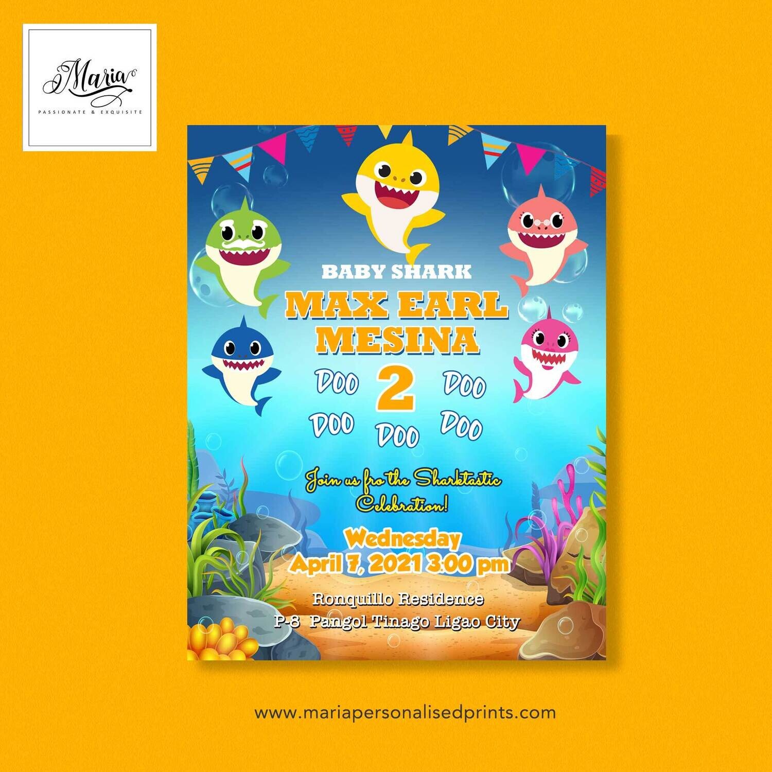Baby Shark Birthday Invitation Set of 14