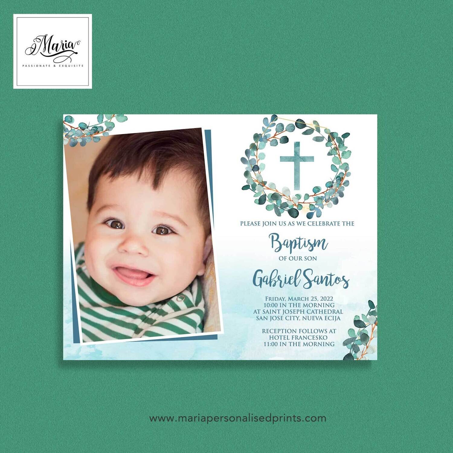 Greenery Baptismal Invitation Set of 14