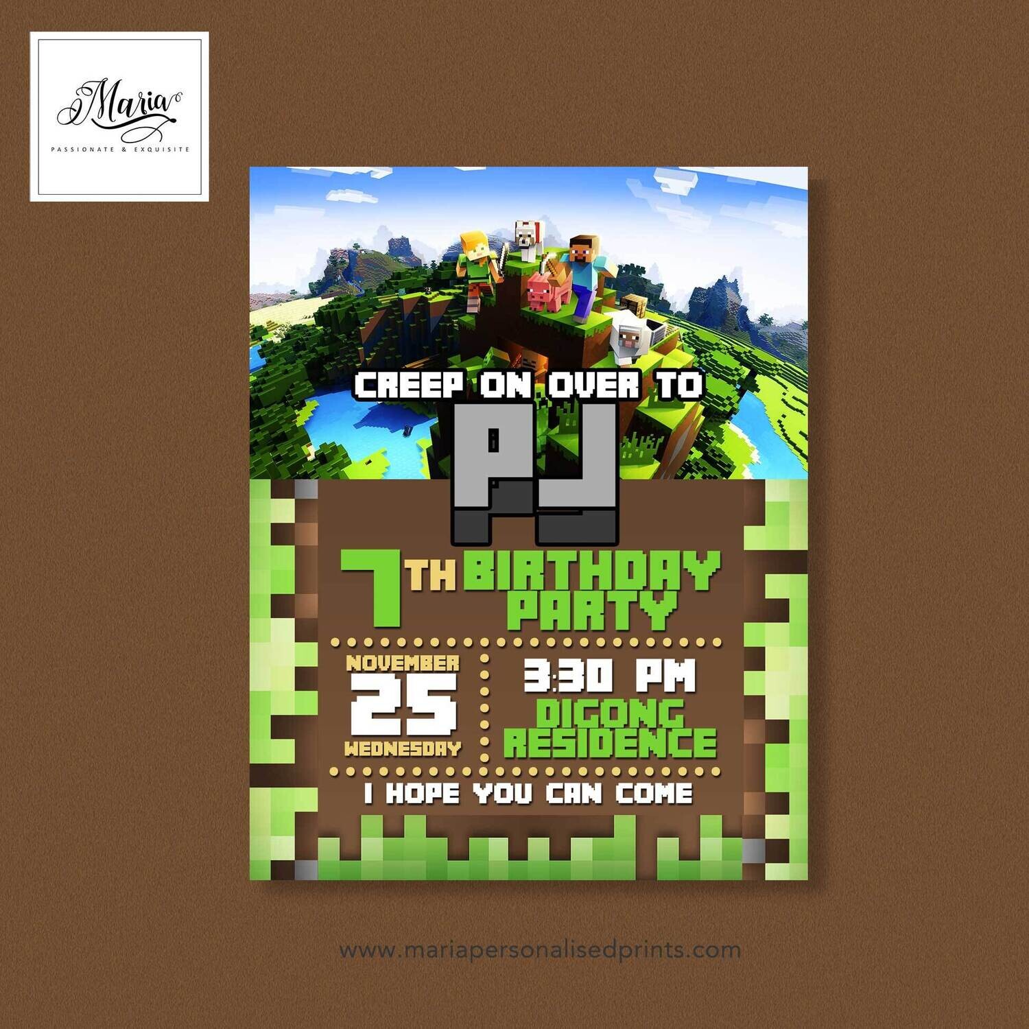 Minecraft Birthday Invitation Set of 14