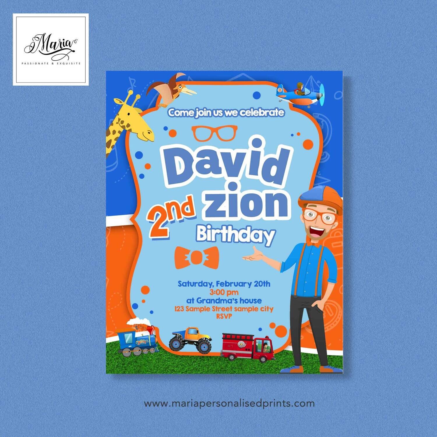 Blippi Birthday Invitation Card Set of 14