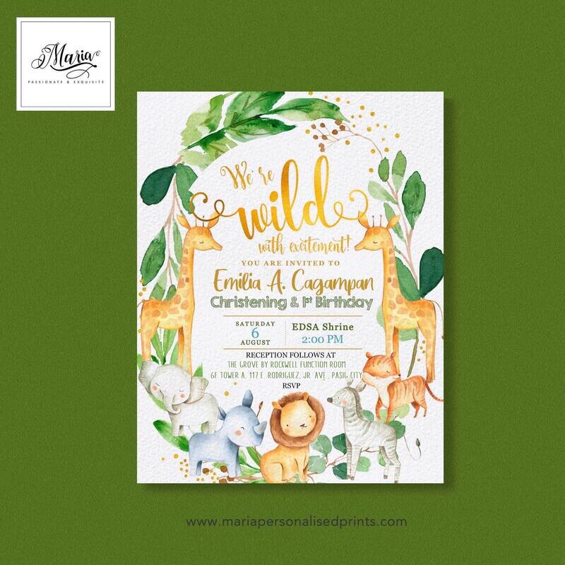 Wild Safari Christening Invitation Set of 14