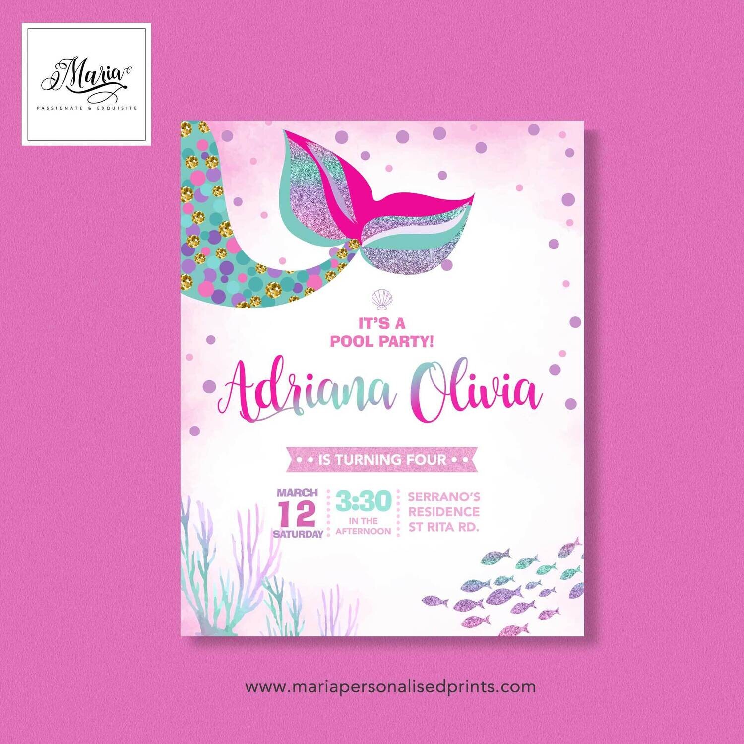 Mermaid Birthday Invitation Set of 14