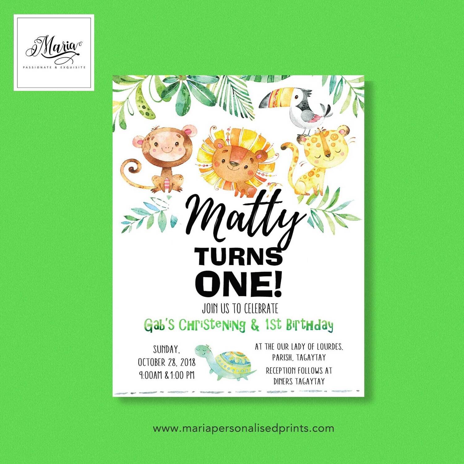 Zoo Safari Baptismal Invitation Cards Set of 14