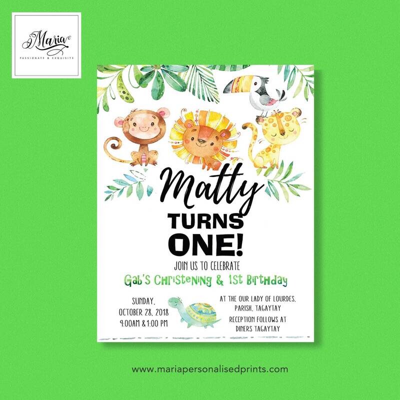 Zoo Safari Baptismal Invitation Cards Set of 14