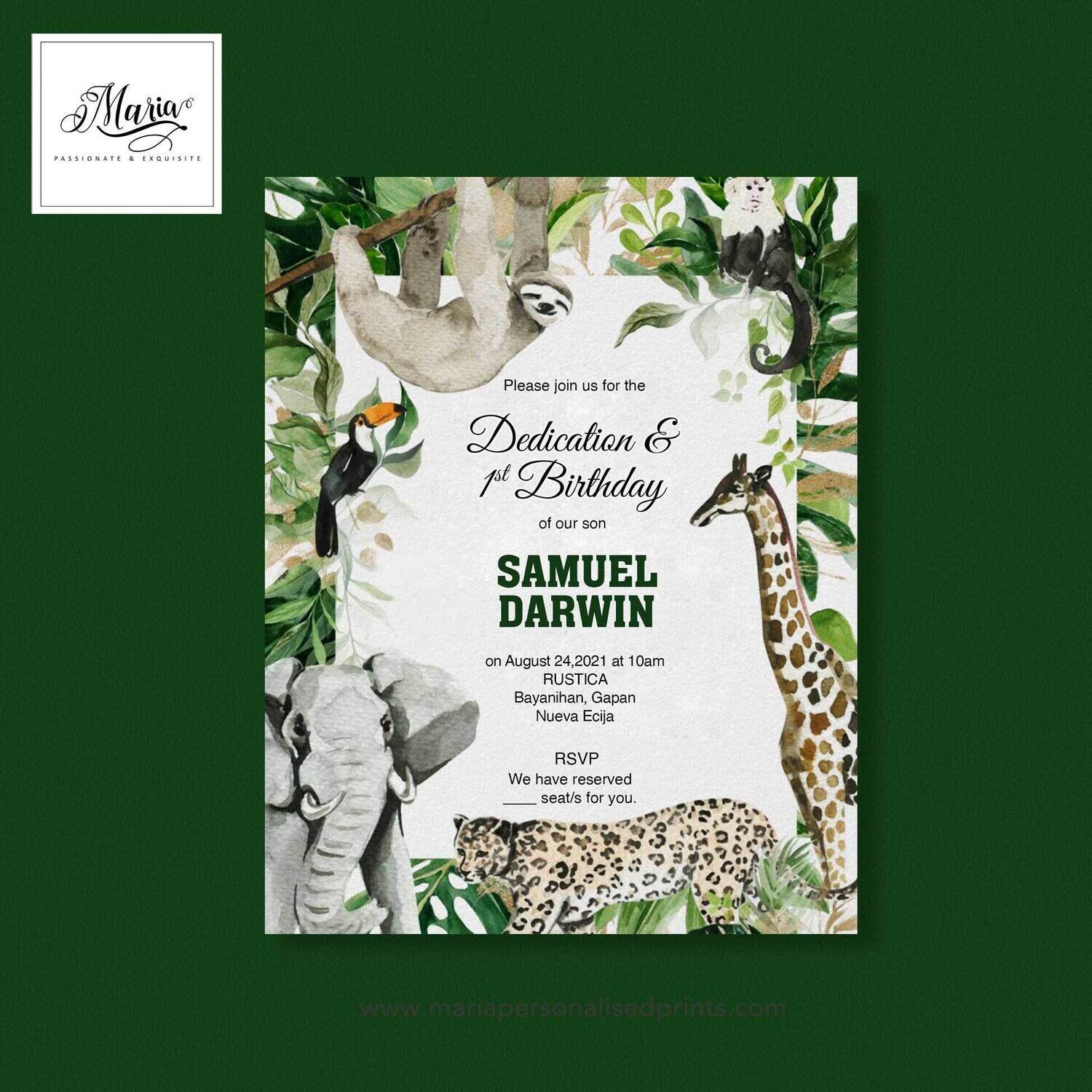 Zoo Safari Baptismal Invitation Cards Set of 14
