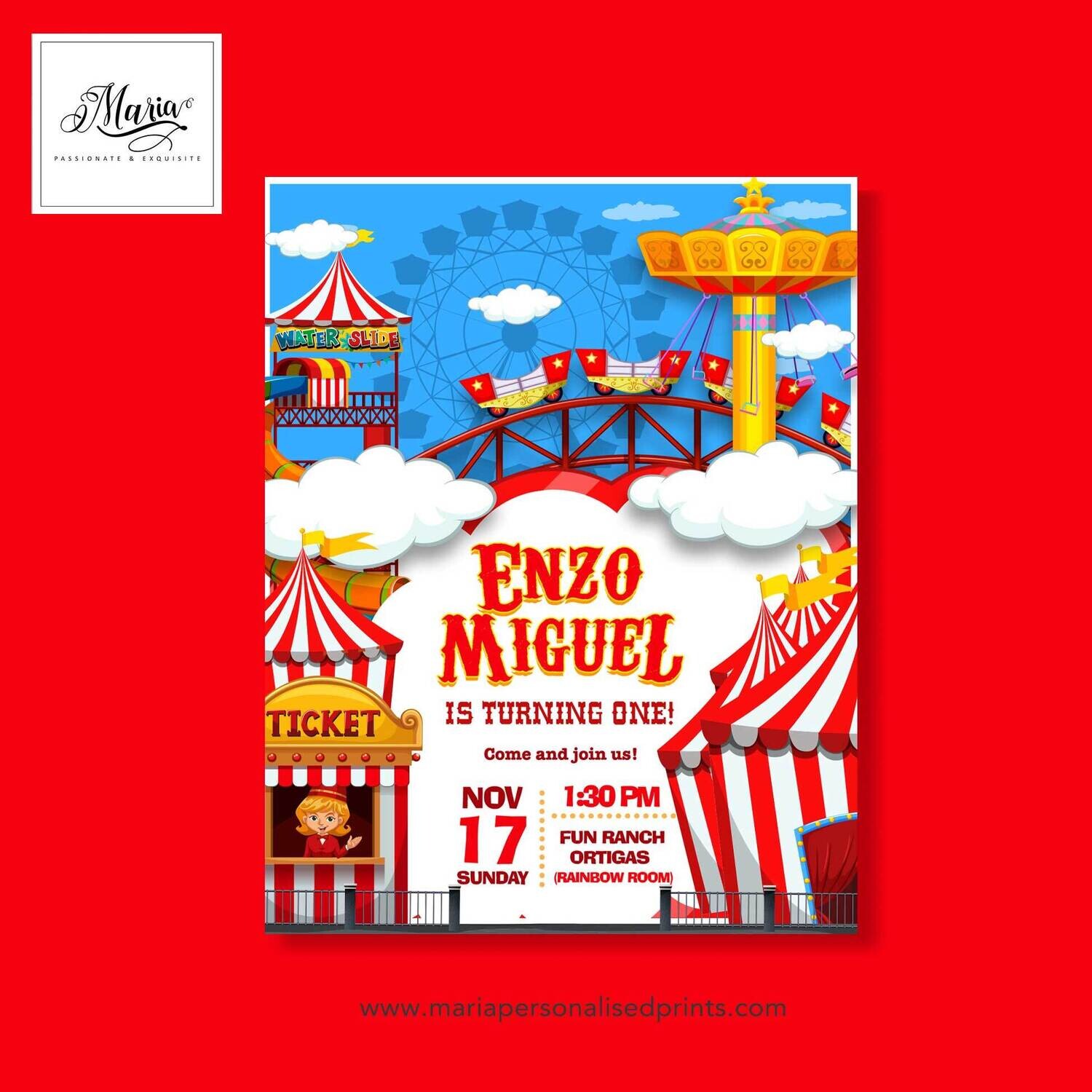 Carnival Birthday Invitation Card Set of 14