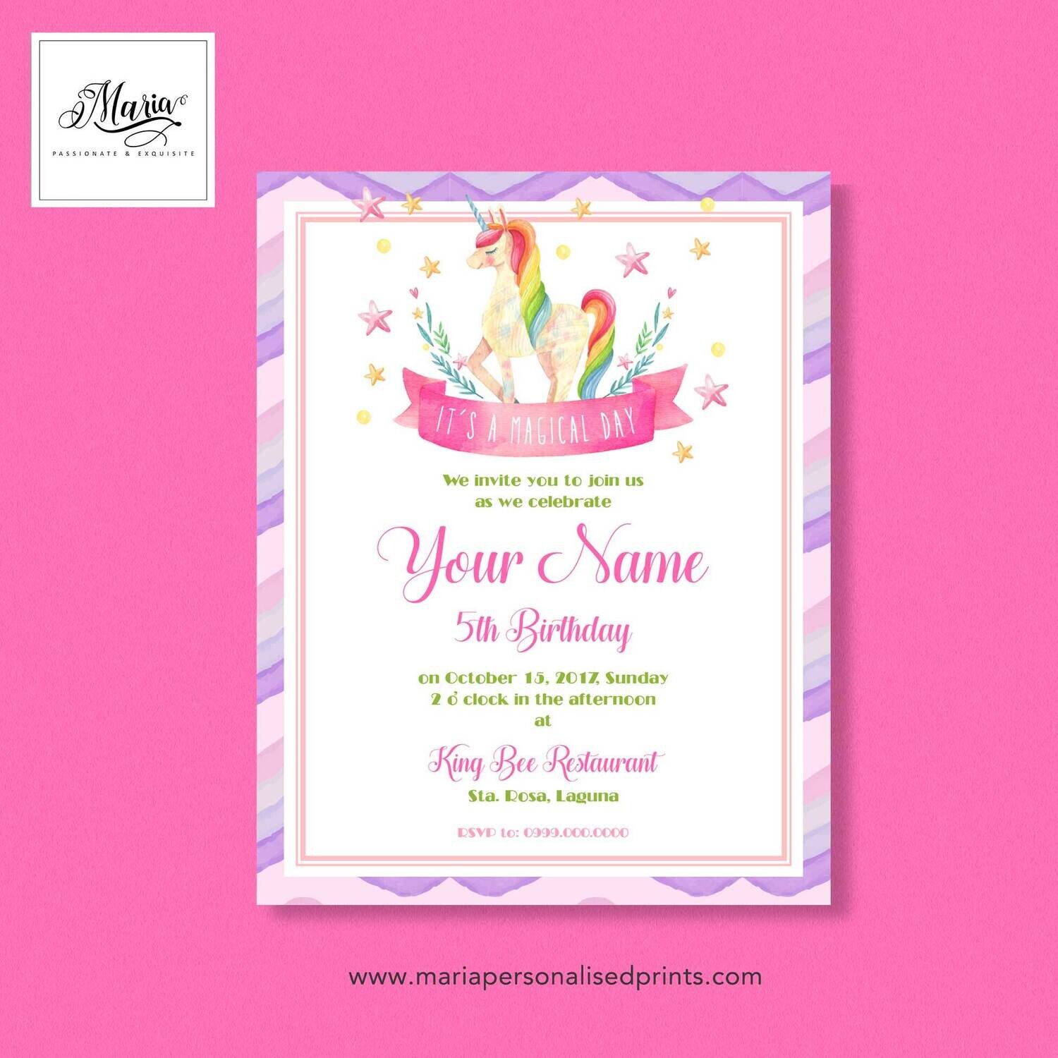 Unicorn Invitation Card Set of 14