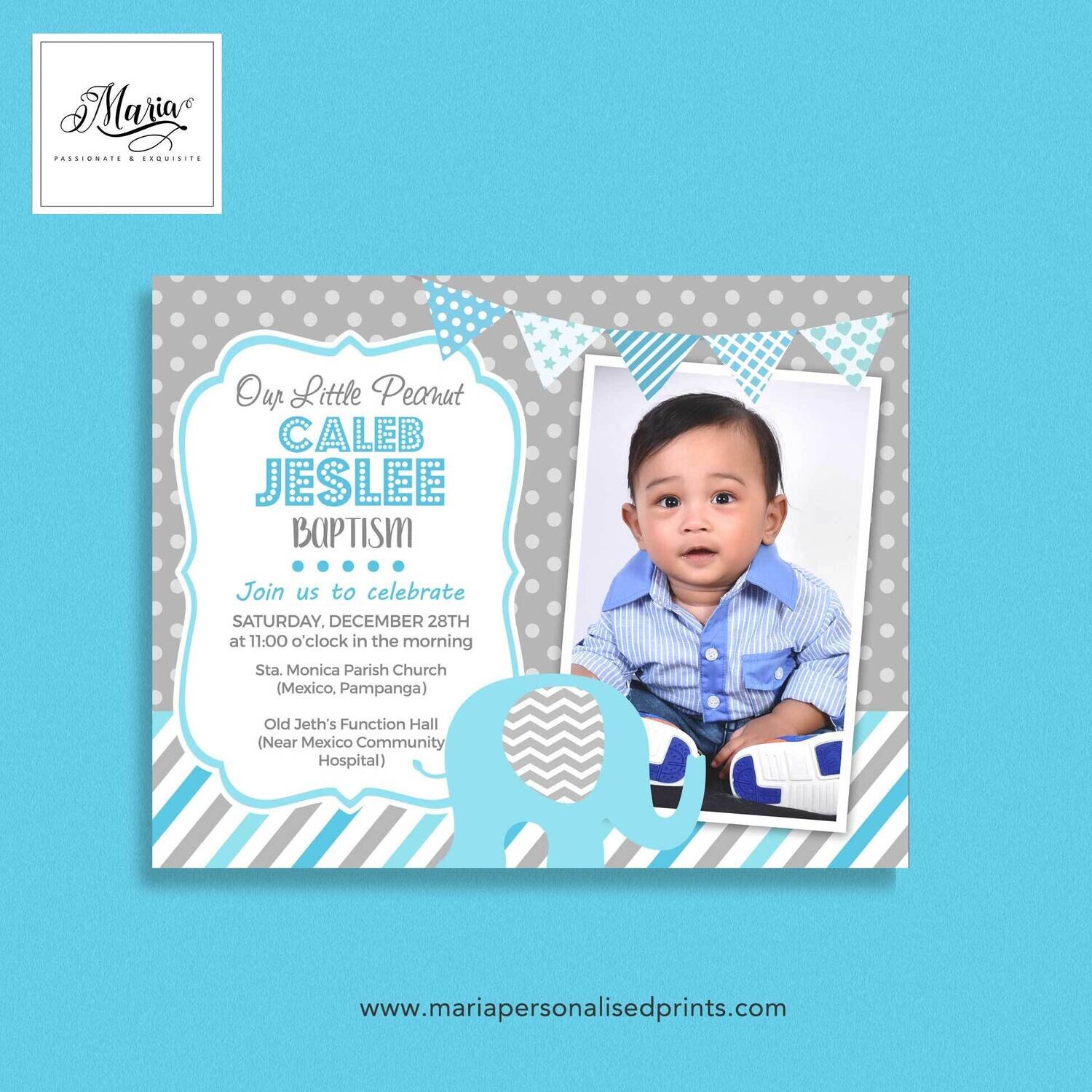 Blue Elephant Invitation Set of 14