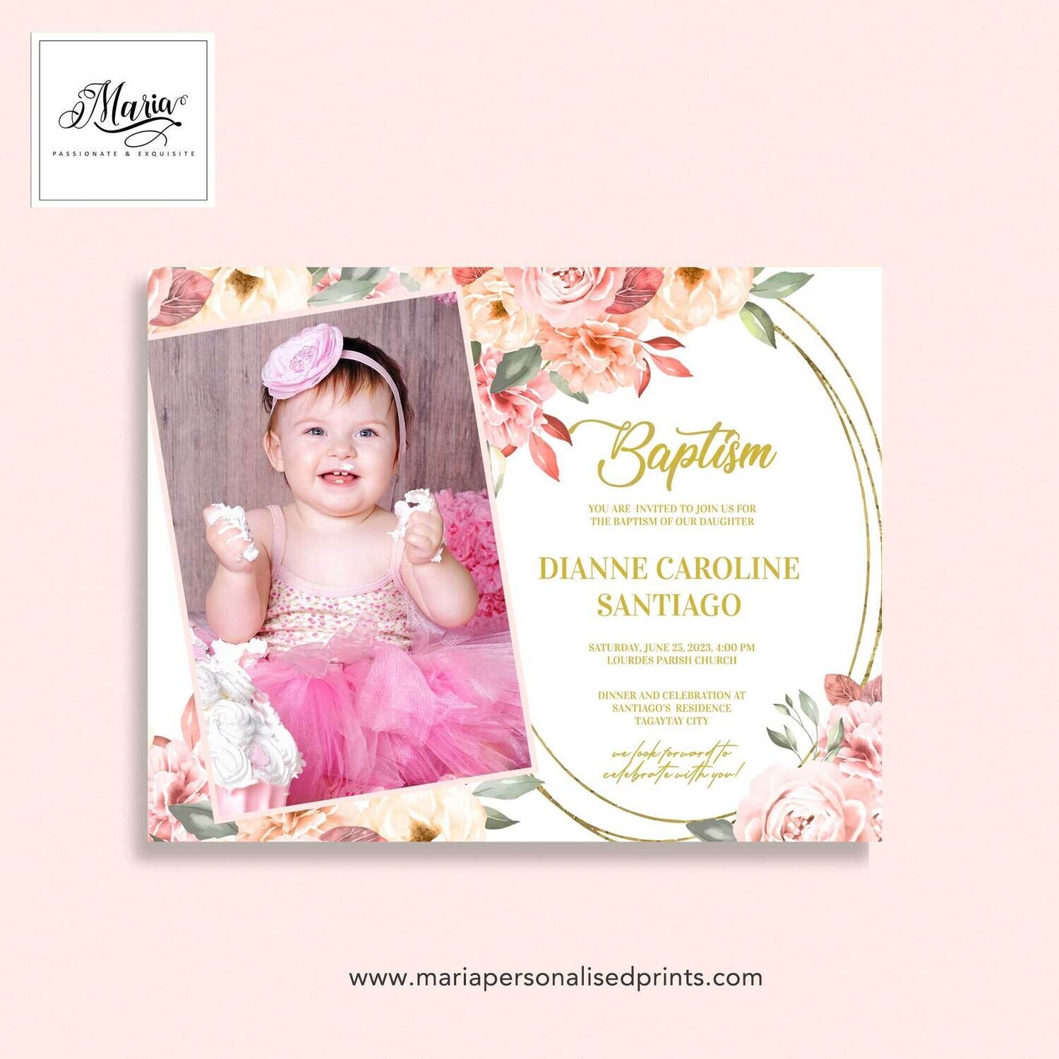 Pink Floral Invitation Card Set of 14