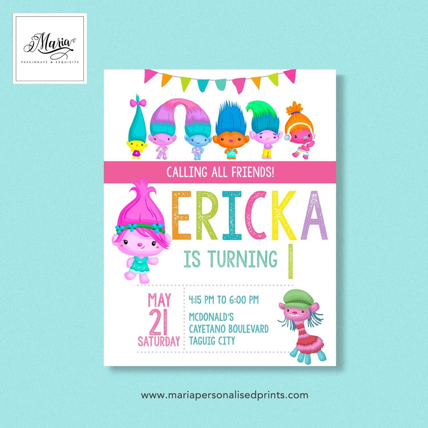 Trolls Birthday Invitation Set of 14