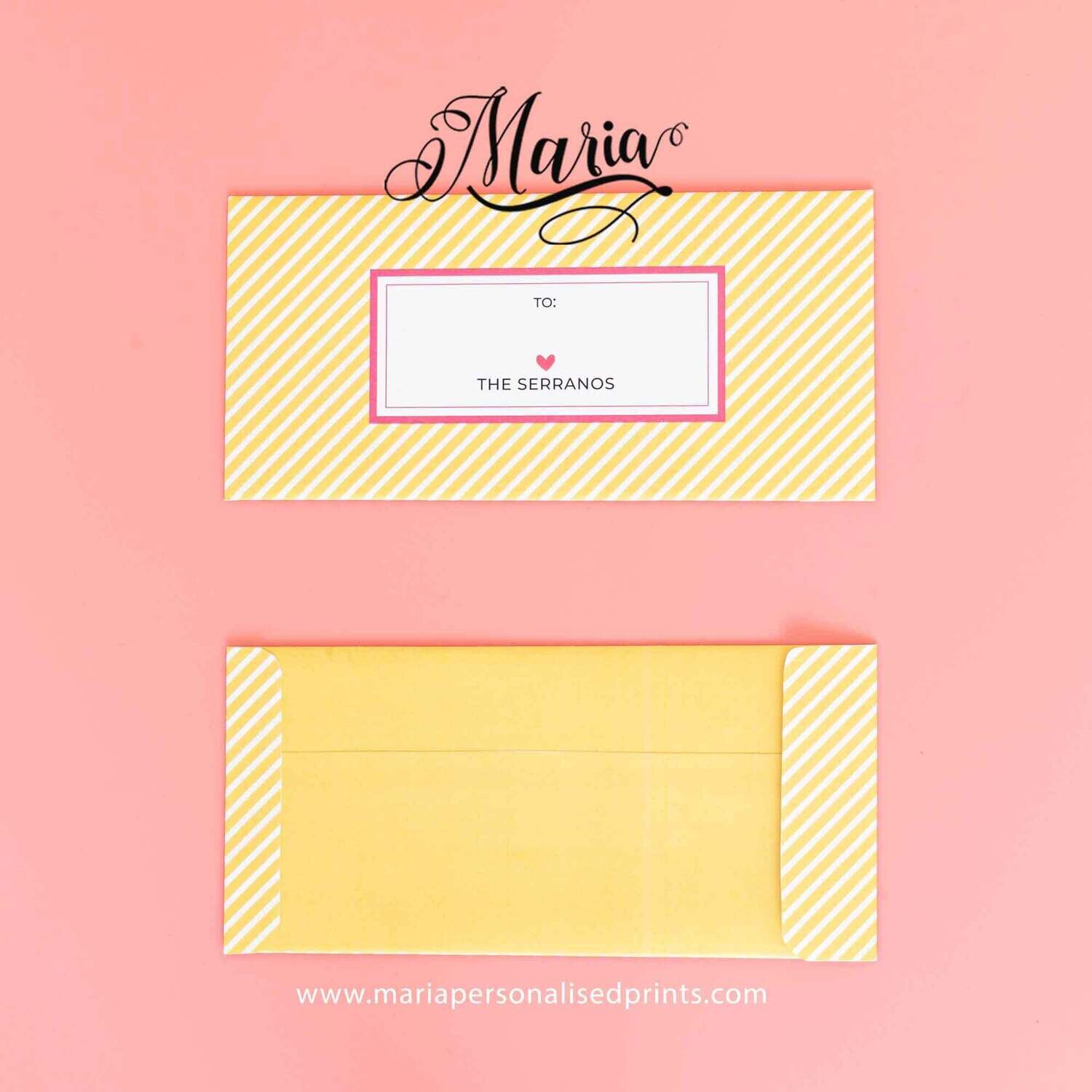 12 pcs Personalized Money Envelopes Yellow Stripe