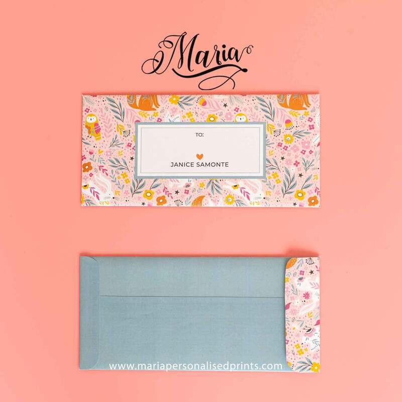 12 Pcs Personalized Money Envelopes Woodland Pink