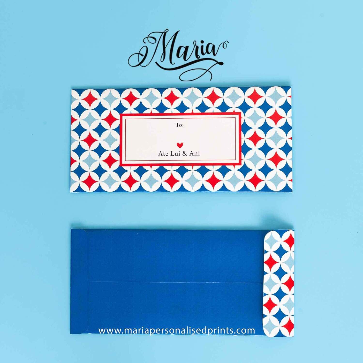 Personalized Money Envelopes Blue &amp; Red Pattern