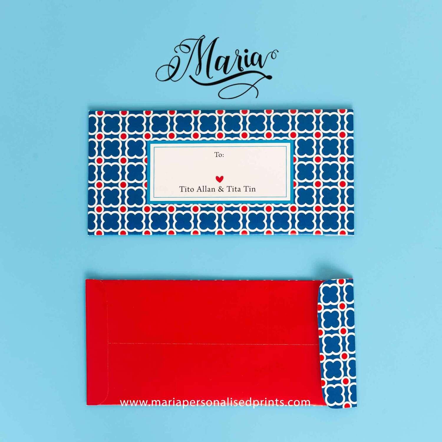 Personalized Money Envelopes Navy &amp; Red Pattern
