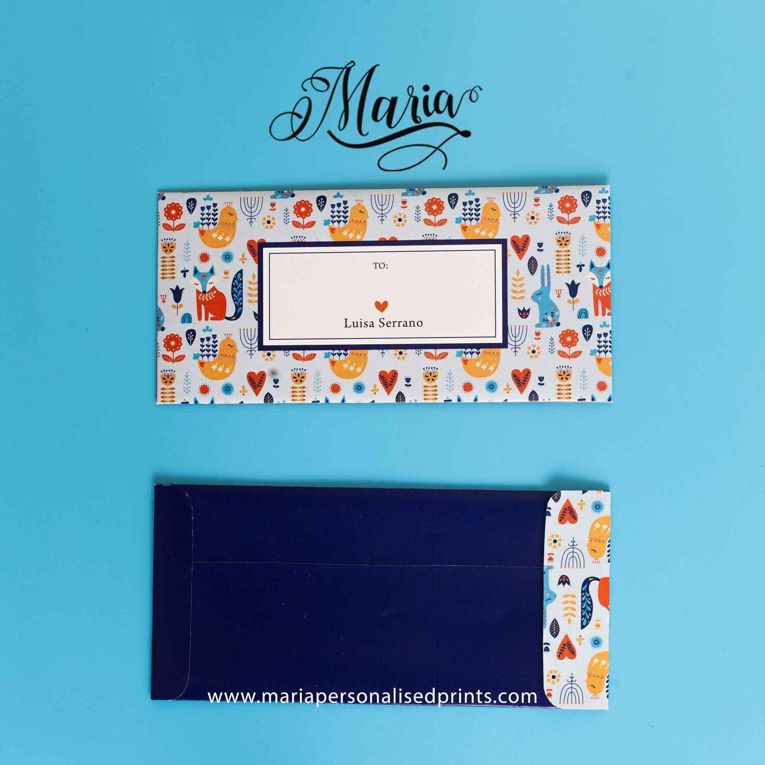 12 Pcs Personalized Money Envelopes Woodland Blue