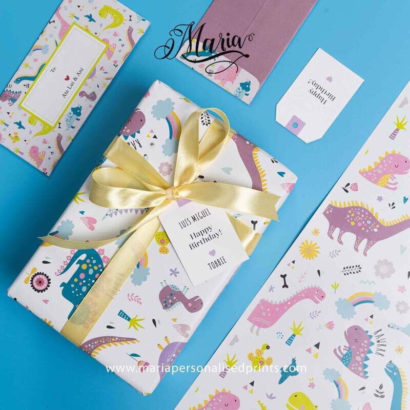 12 Pcs Gift Wrappers Dino Girl