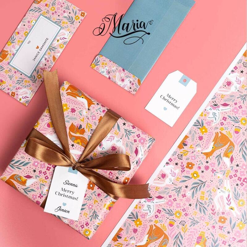 12 Pcs Gift Wrappers with Personalized Gift Tags GW004 Woodland