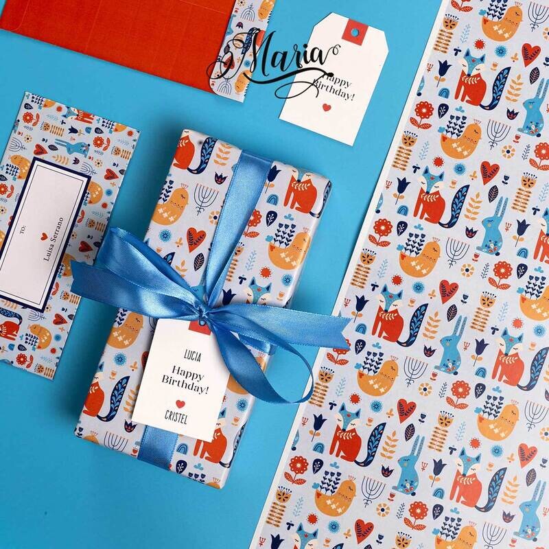 12 Pcs Gift Wrappers with Personalized Tags GW002 Woodland