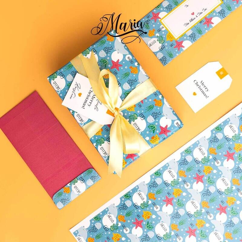 12 Pcs Gift Wrappers with Personalized Gift Tags GW004 Under The Sea