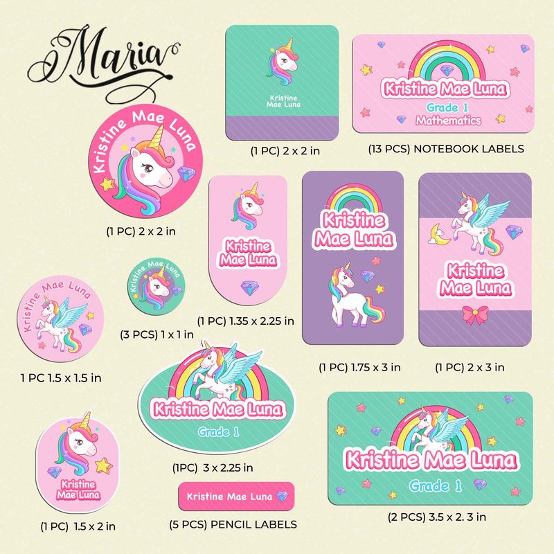 Back-to-School Personalized Stickers Unicorn