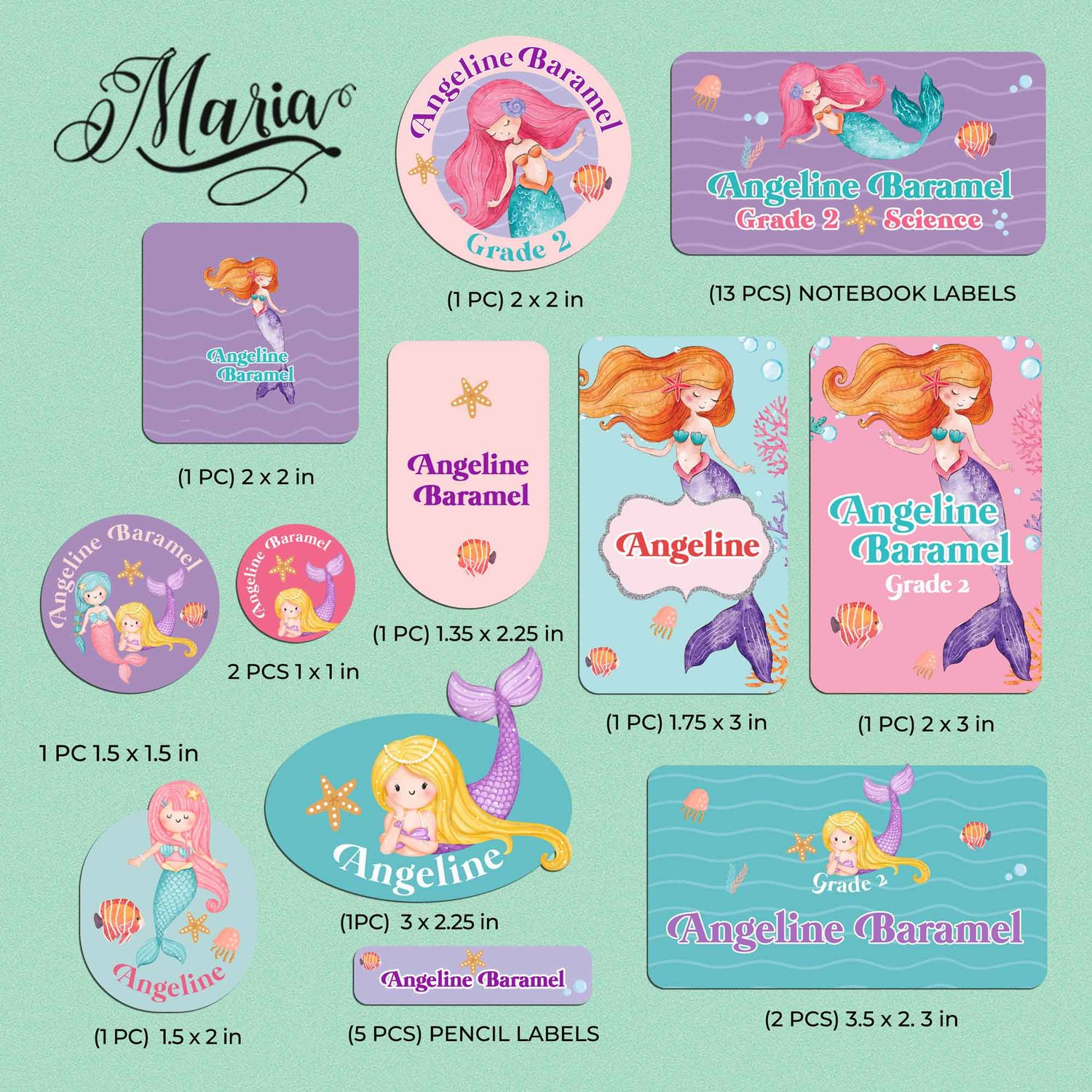 Back-to-School Personalized Stickers Mermaid