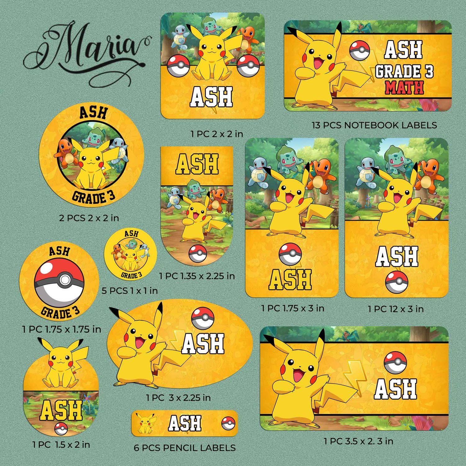 Back-to-School Personalized Stickers Pokemon