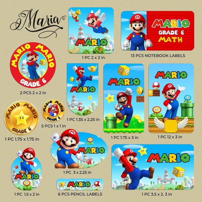 Back-to-School Personalized Stickers Mario