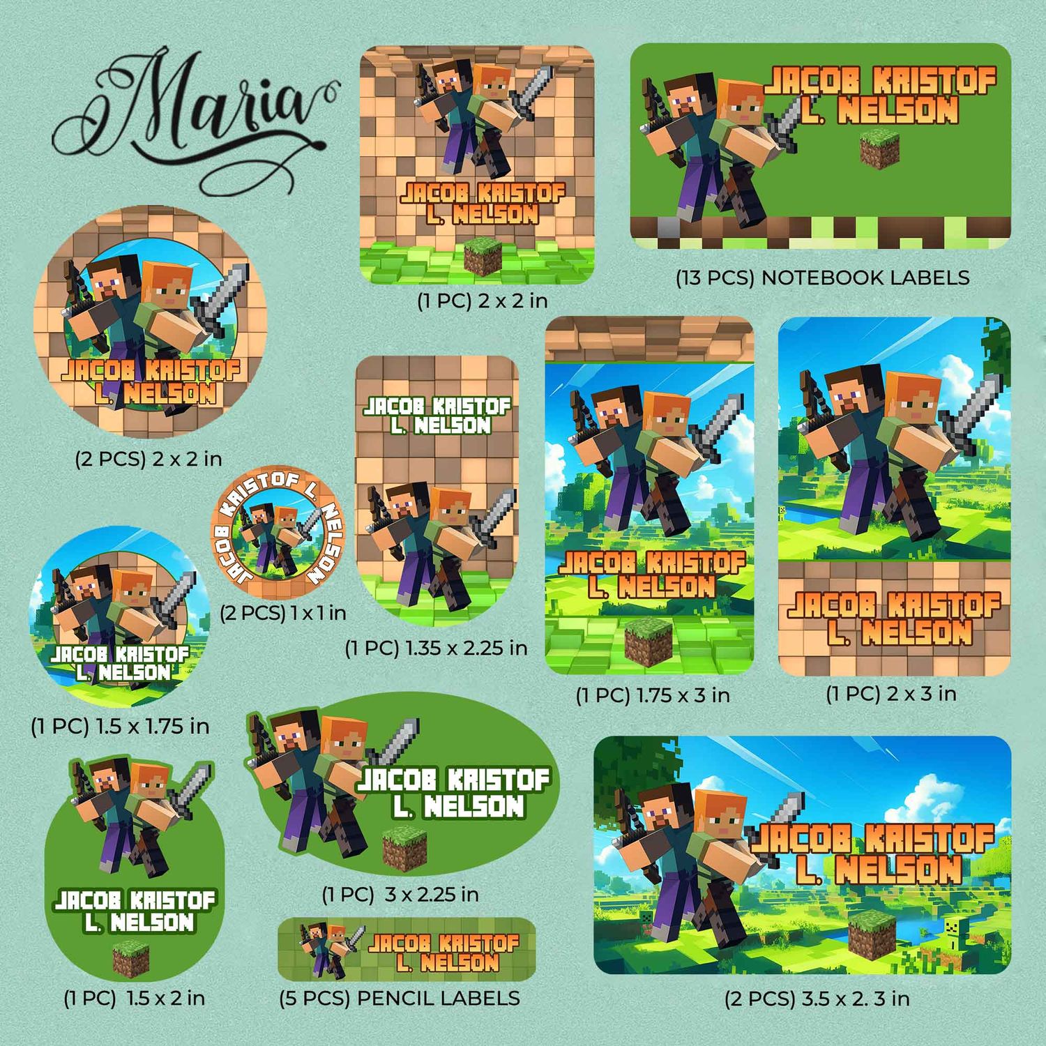 Back-to-School Personalized Stickers Minecraft