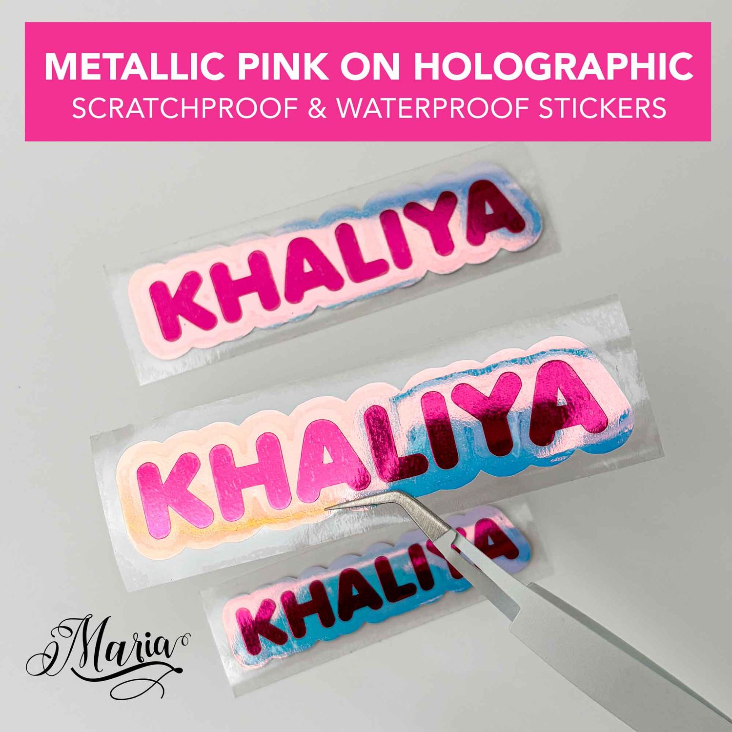Holographic Personalized Stickers, COLOR: PINK ON HOLO