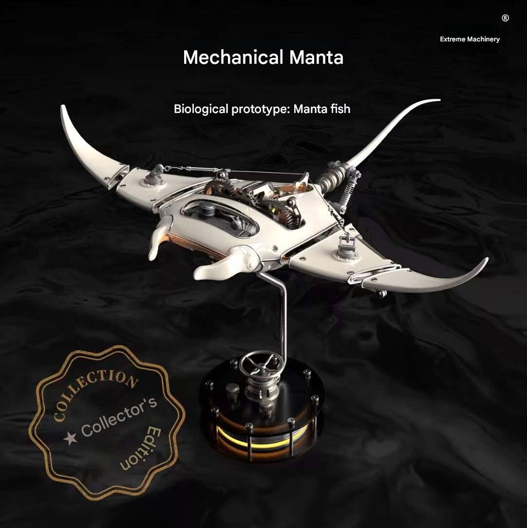 NAUTILUSTOY Metal Mechanical toy Punk Manta Ornaments（white ） Handmade Gift Alloy