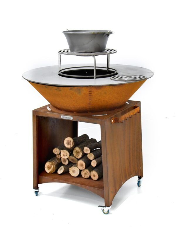 Parrilla estándar de acero corten con placa de acero inoxidable de 100 cm