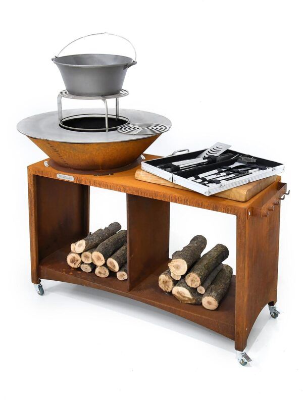 Parrilla de acero corten con encimera de acero de 75 cm