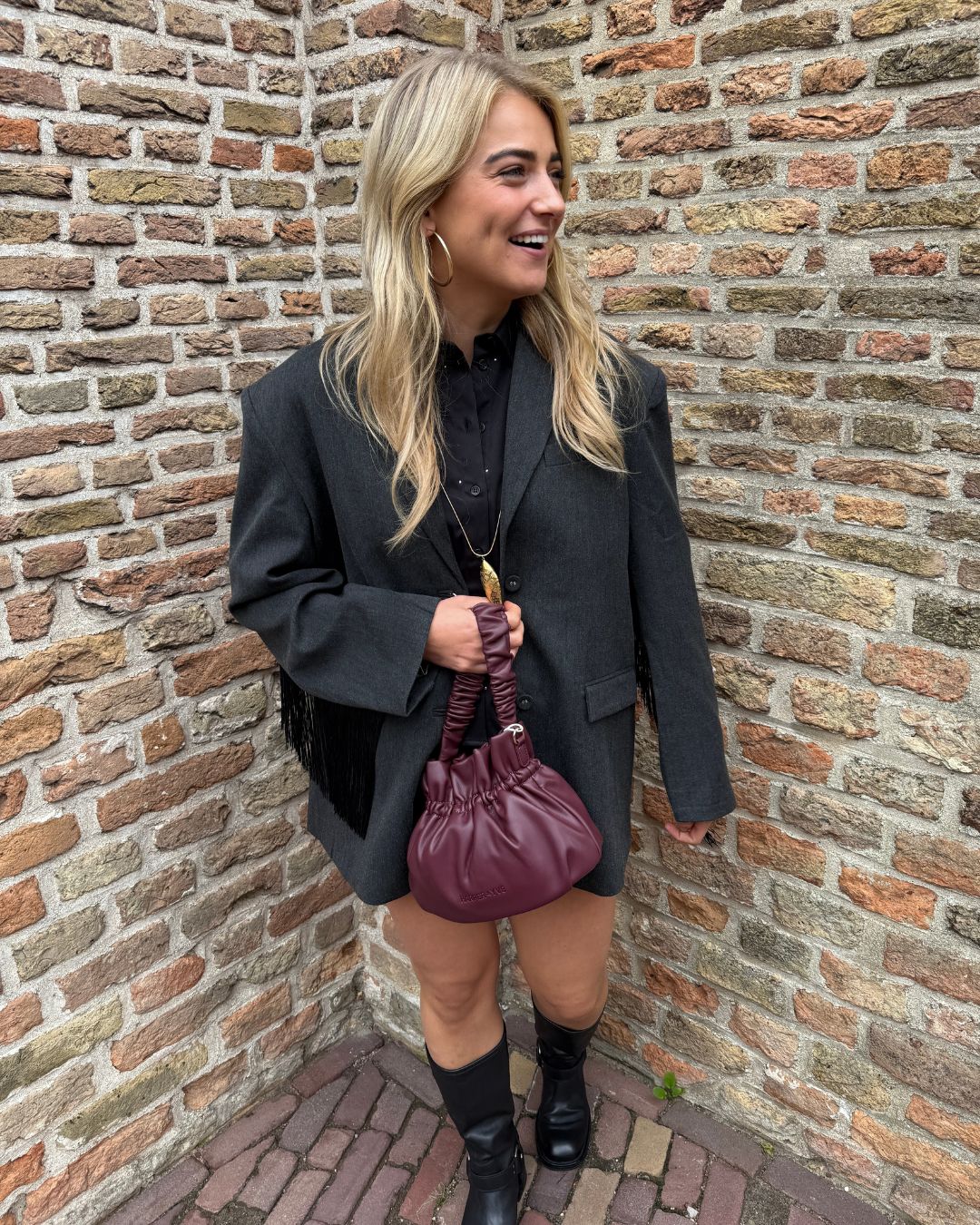 OVERSIZED BLAZER MET FRANJES dark grey