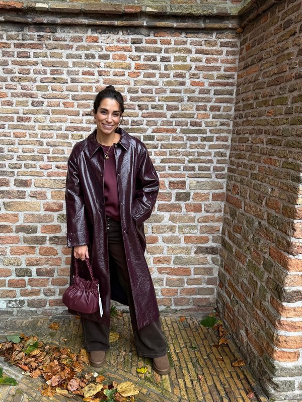 LONG VEGAN LEATHER JACKET burgundy