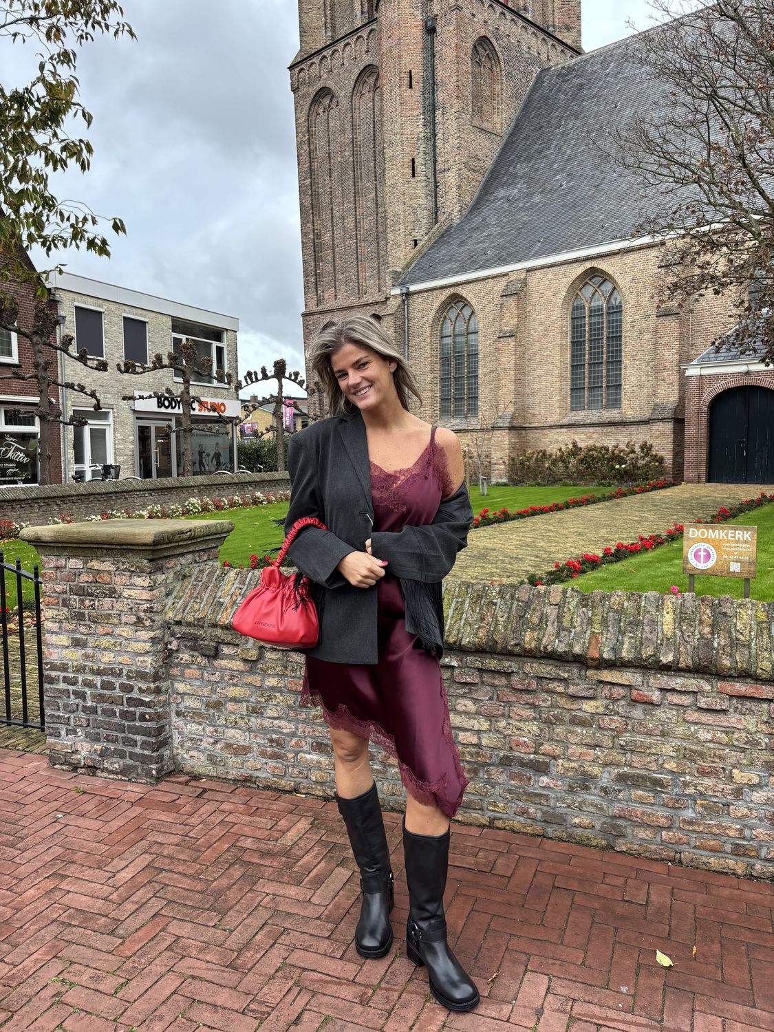 Satin A-line dress, Colour: Bordeaux, Size: S