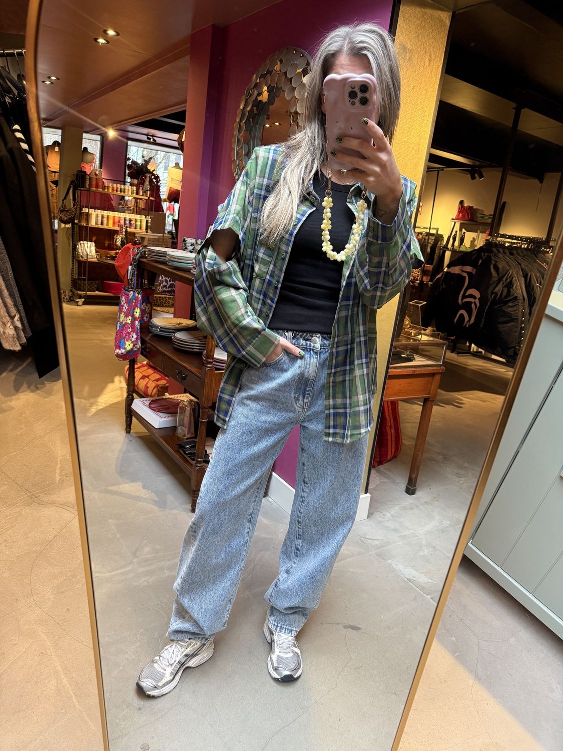 Maeve check blouse green