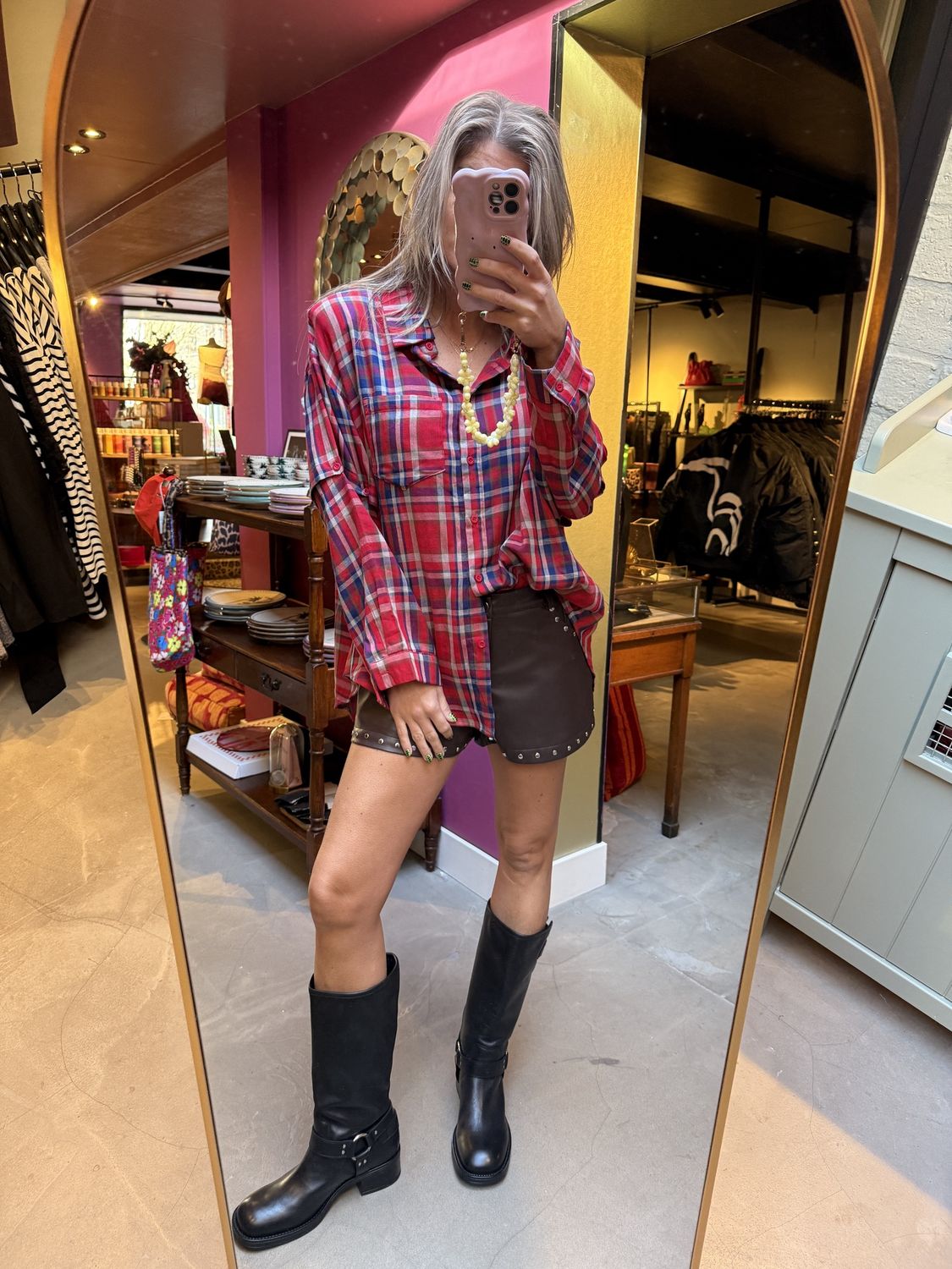 Maeve check blouse red