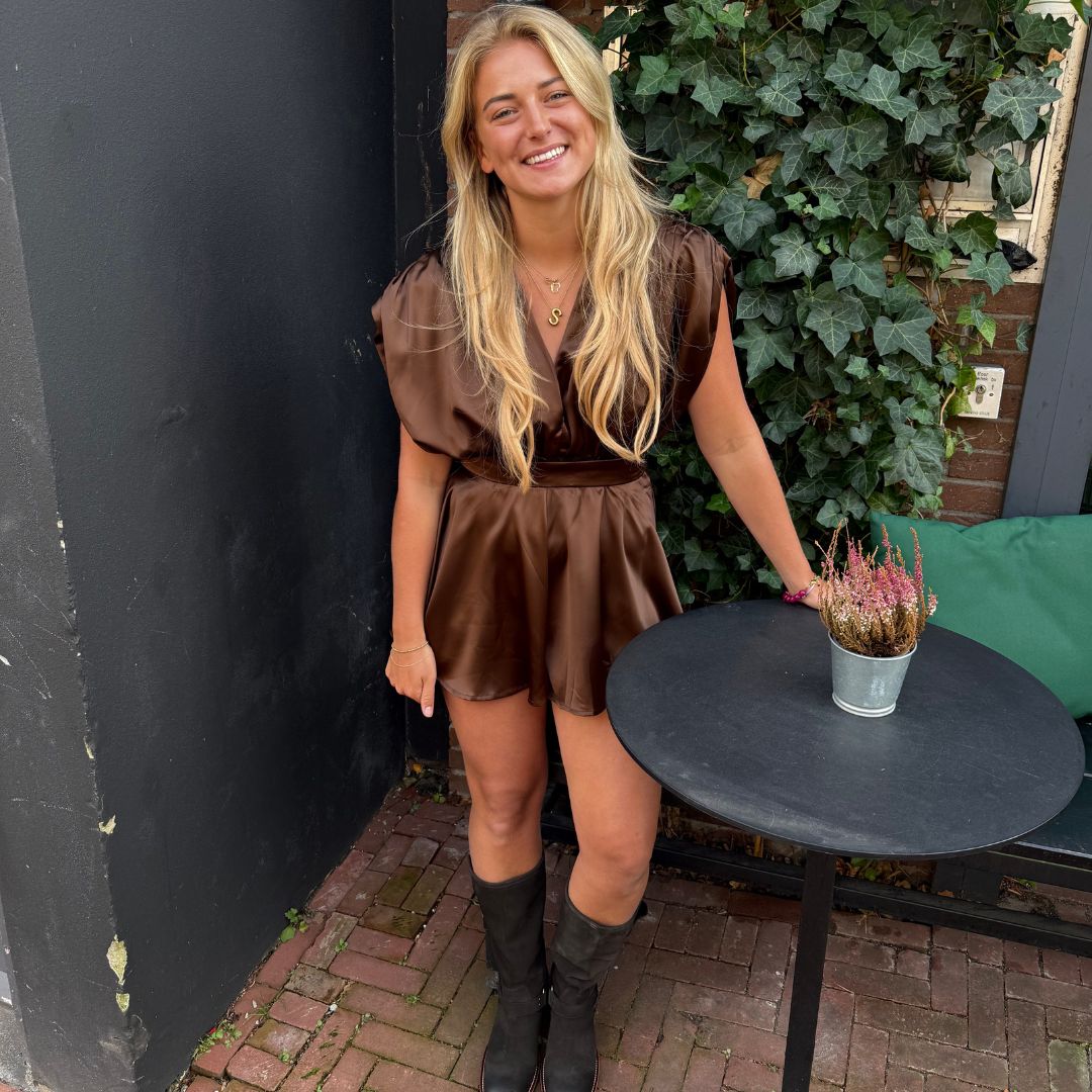 Selena satin playsuit brown
