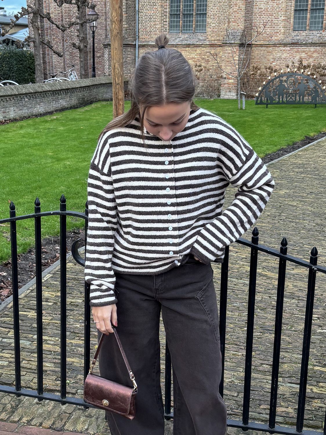 Layla striped cardigan brown