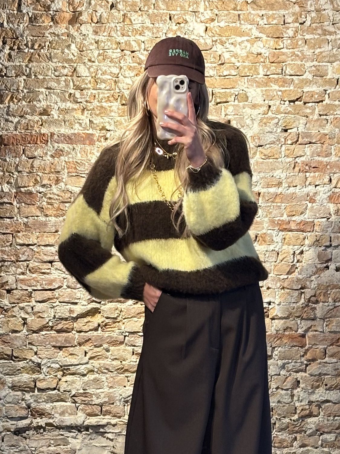 Striped sweater brown/yellow