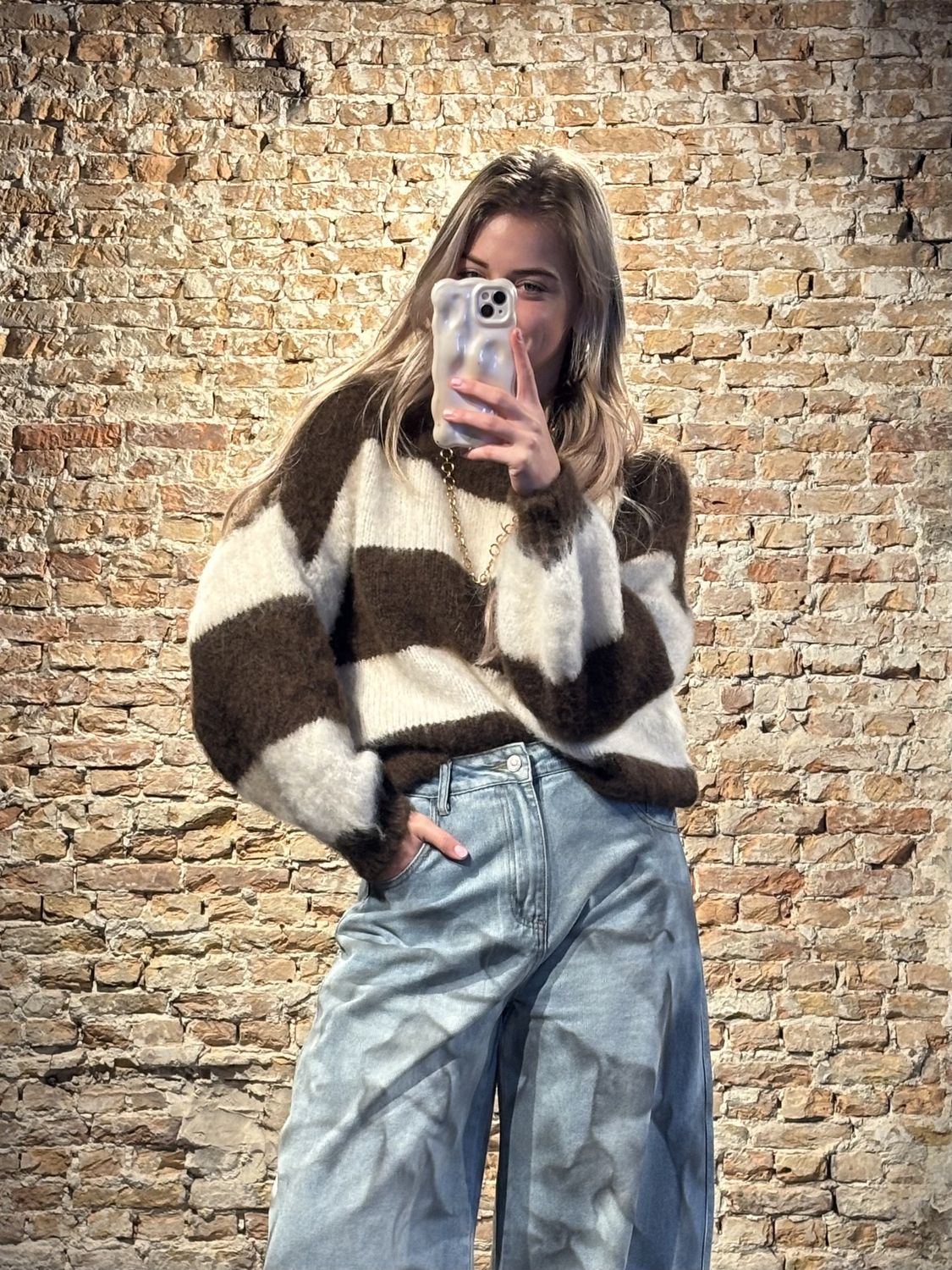 Striped sweater brown/creme