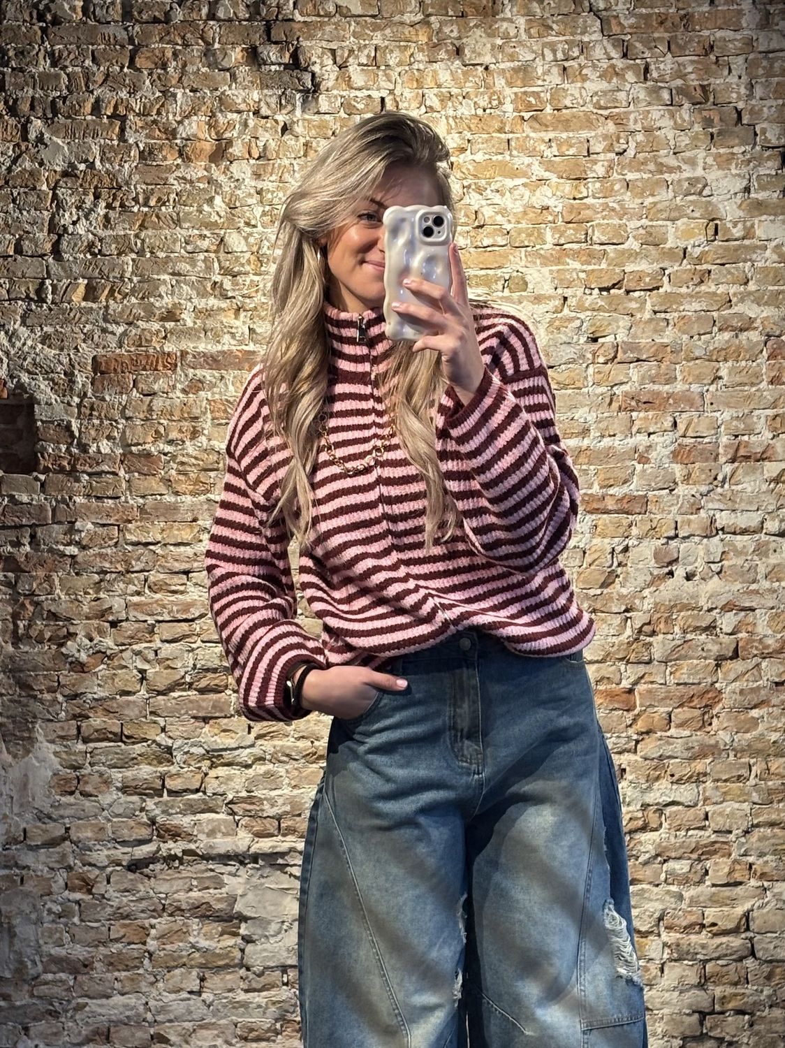 Striped zip sweater