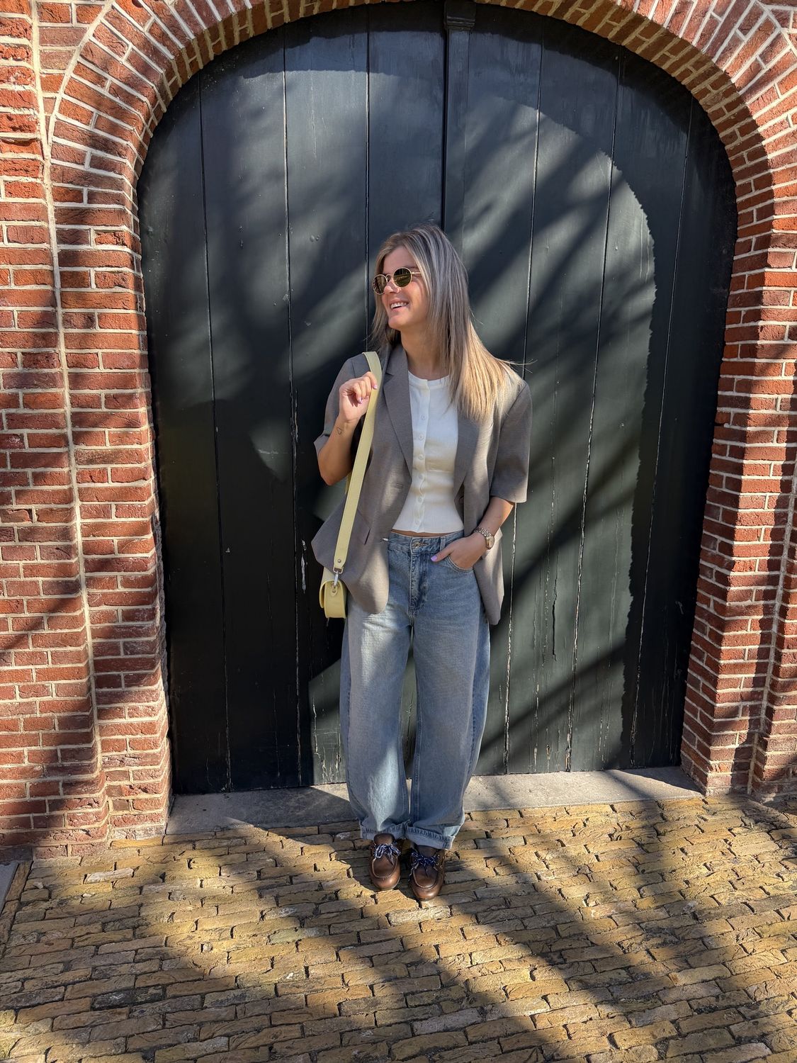 Short sleeve check blazer