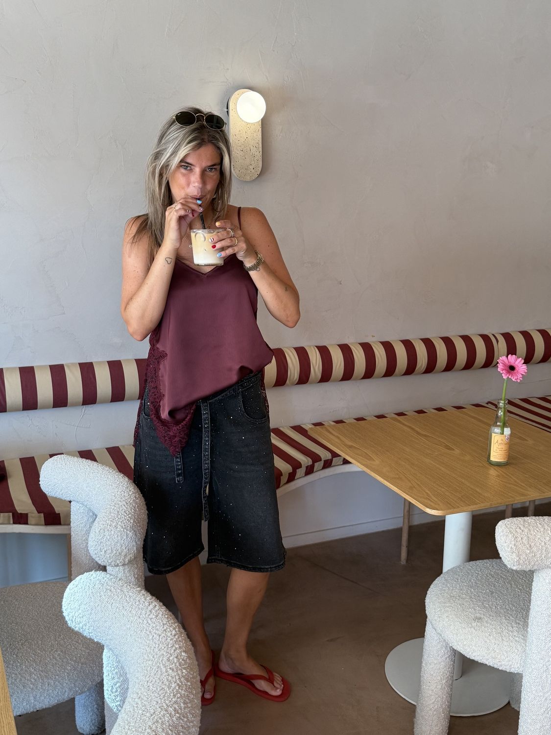 Lace spaghetti top merlot