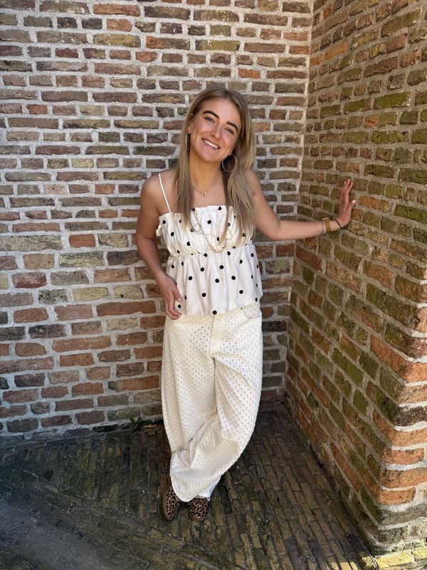 Dotted spaghetti top - white