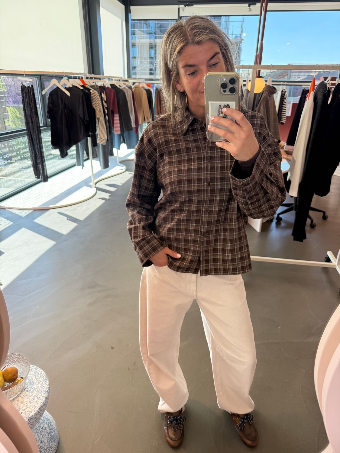 Check blouse brown