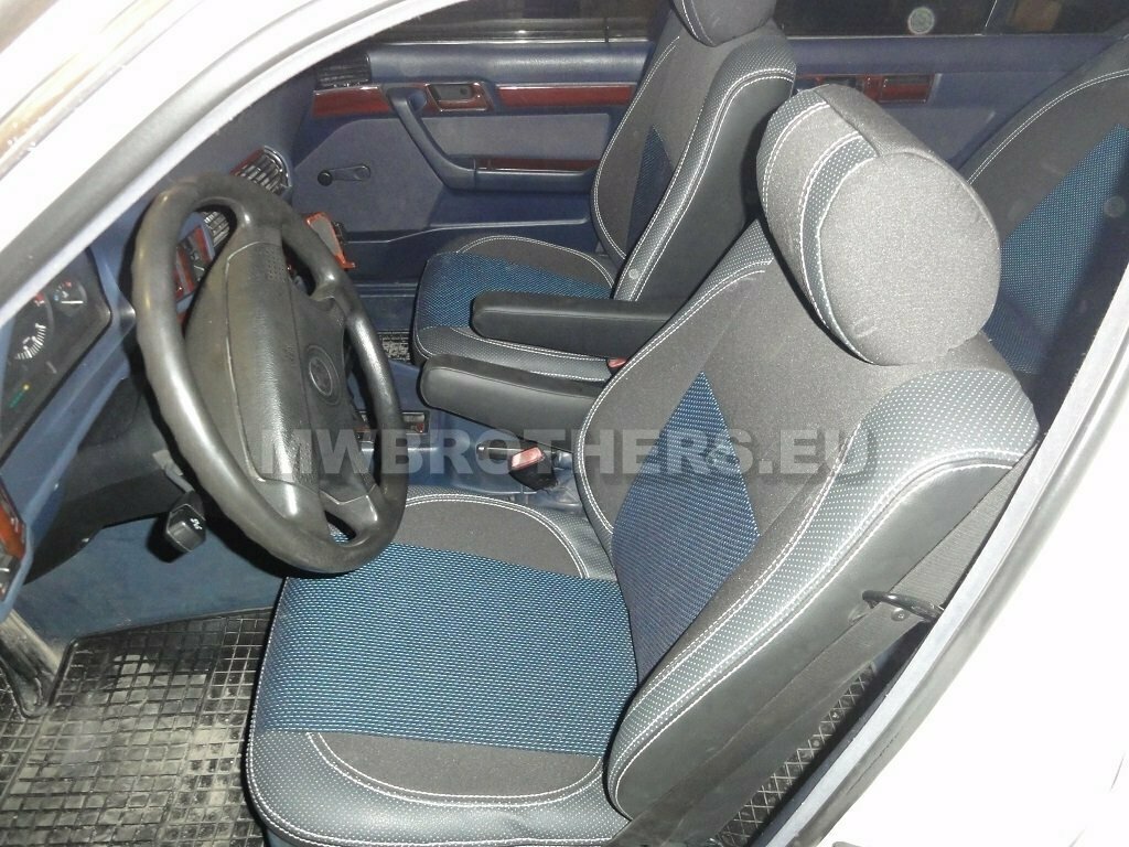 Comfort series with white stitching and blue textile