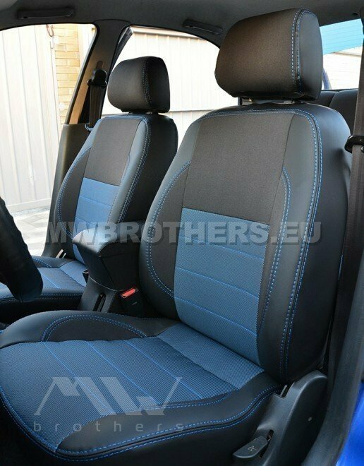 Comfort series with blue textile and blue stitching