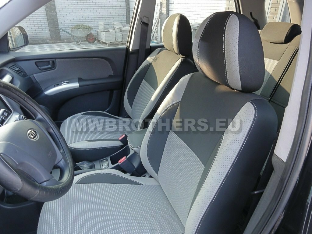 Comfort series with white leather and gray textile