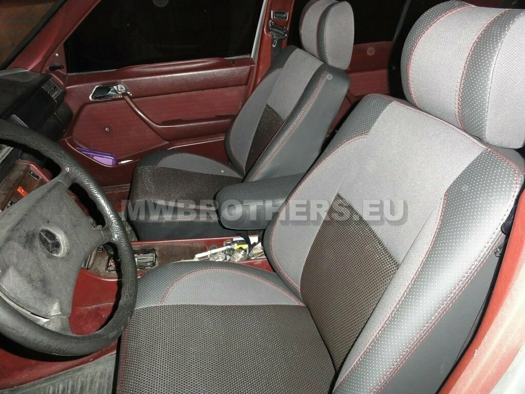 Comfort series with red stitching and brown textile